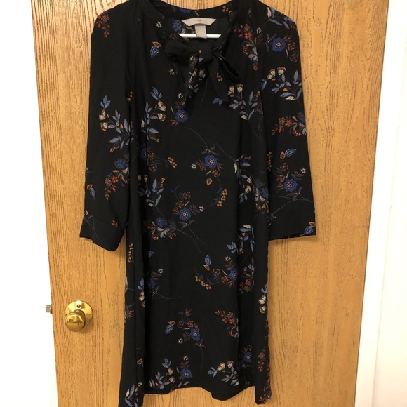 H&M flower print bow tie neck long sleeve dress size 2 - Picture 1 of 5
